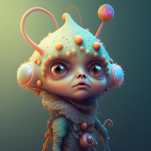 Cute but crazy space creature child, octaine renderer --v 4