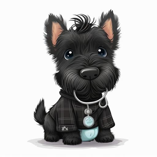 Cute cartoon veterinarian baby realistic scottish terrier