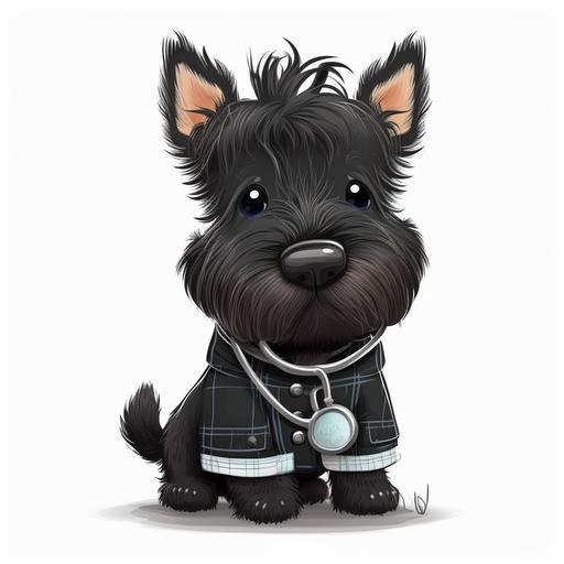 Cute cartoon veterinarian baby realistic scottish terrier
