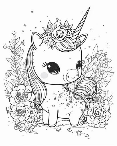 Cute chibi unicorn Doodle Coloring Pages 8K, --ar 4:5
