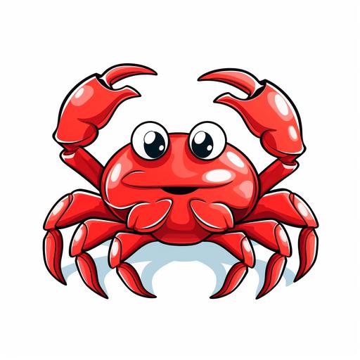Cute crab, cartoon style for coloring book, smile, simple line coloring, white sketching, no background, No filling color.