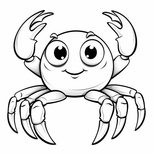 Cute crab, cartoon style for coloring book, smile, simple line coloring, white sketching, no background, No filling color.