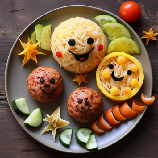Cute kids saccorl meal, foodball,menu
