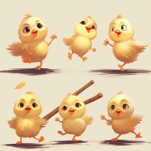 Cute little chicken, Running side ways with a baton for the track and field relay,, Multiple poses and expressions,No Background--niji--ar 1:1
