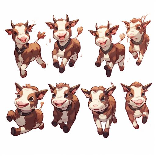Cute little cows, Running side ways with a baton for the track and field relay,No Background, Multiple poses and expressions--niji--ar 1:1