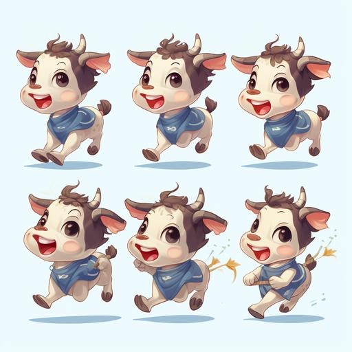 Cute little cows, Running side ways with a baton for the track and field relay,No Background, Multiple poses and expressions--niji--ar 1:1