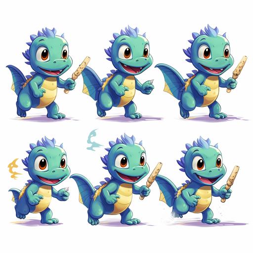 Cute little dragon, Running side ways with a baton for the track and field relay,, Multiple poses and expressions,No Background--niji--ar 1:1