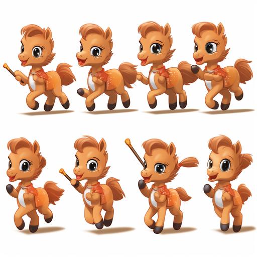 Cute little horse, Running side ways with a baton for the track and field relay,, Multiple poses and expressions,No Background--niji--ar 1:1