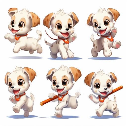 Cute little puppy, Running side ways with a baton for the track and field relay,, Multiple poses and expressions,No Background--niji--ar 1:1