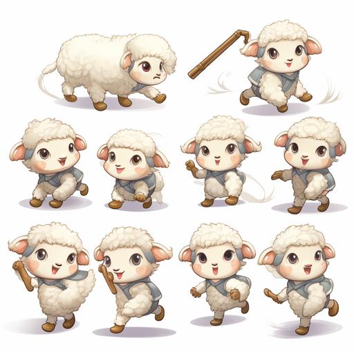 Cute little sheep, Running side ways with a baton for the track and field relay,, Multiple poses and expressions,No Background--niji--ar 1:1