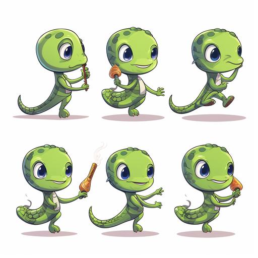 Cute little snake, Running side ways with a baton for the track and field relay,, Multiple poses and expressions,No Background--niji--ar 1:1