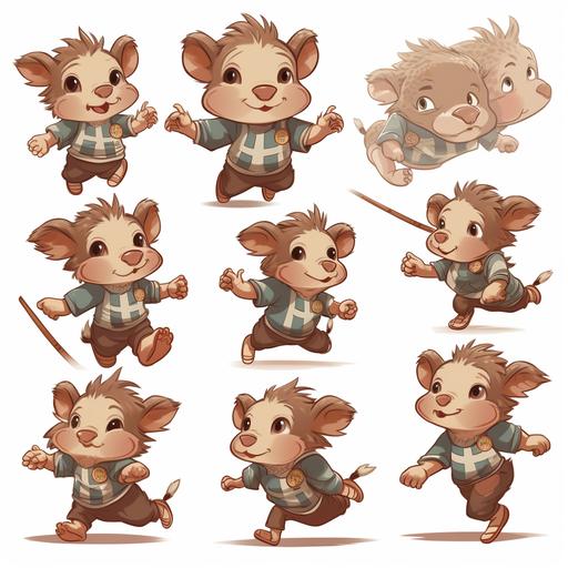 Cute little wild boar, Running side ways with a baton for the track and field relay,, Multiple poses and expressions,No Background--niji--ar 1:1