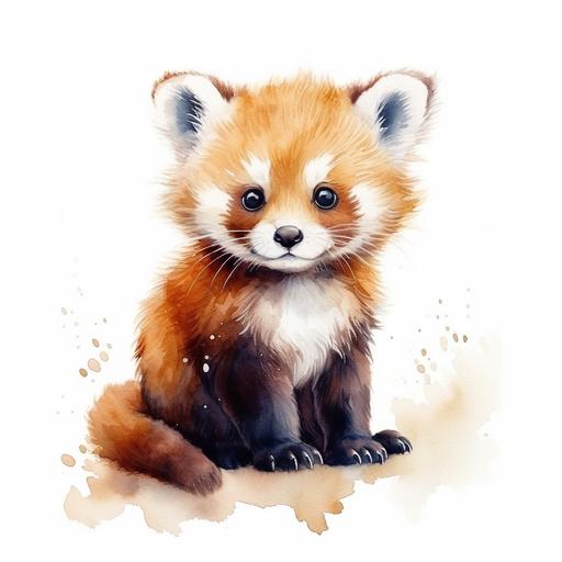 Cute red panda, Watercolor Painting, full body, Safari Wall Decor, Baby Animal, wild Animal, detailed, isolated white background
