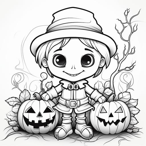 Cute spooky Halloween coloring pages for kids 3 - 8, all easy simple coloring pages, black and white no shading, mummy