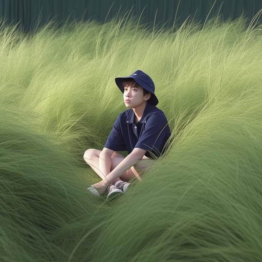 soft light, delicate features, high detail, personality boy, cinematic edge lighting, 3d, c4d, blender, pixar style, best quality, profile photo, boy, chinese boy, background blur, really short hair, big eyes, high grass, cartoon, cute, boy sitting on a grass land with wind drifting --s 500  --v 5