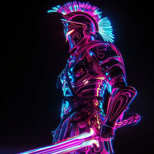 Cyberpunk spartan warrior, in neon lights, in the style of cyberpunk realism, highly detailed, anime-inspired characters, alphonse mucha, high resolution, ivanovich pimenov, becky cloonan, pure black background --chaos 3 --v 6.0