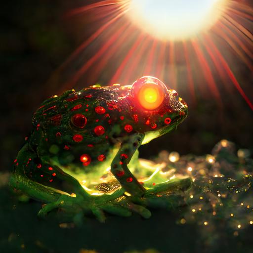 Rivierated frog finger lunules in northern connecticut, green light, red sun, lens flare, 4k --v 4 --s 1000