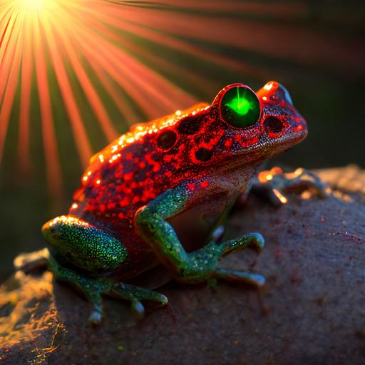 Rivierated frog finger lunules in northern connecticut, green light, red sun, lens flare, 4k --v 4 --s 1000