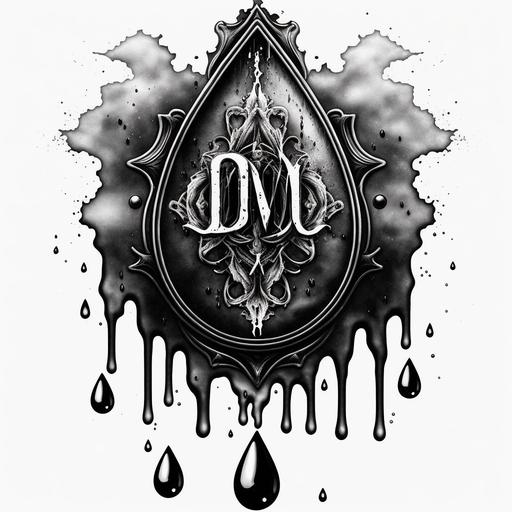 DM logo , ghosts, wasted, broken, time fleetig, in black water droplet , heavens dreaming