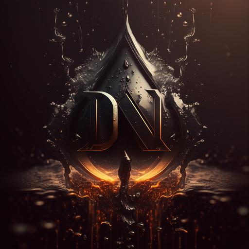 DM logo in black water droplet ,cinematic lighting, nebula, futuristic,