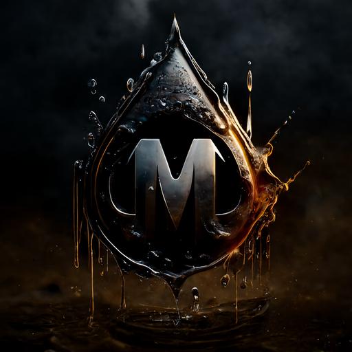 DM logo in black water droplet ,cinematic lighting, nebula, futuristic,