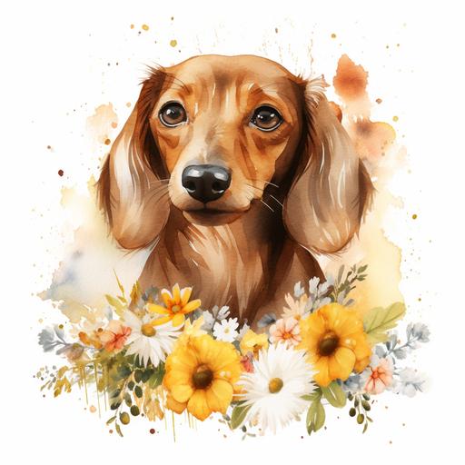 Dachshund Dog Watercolor Clipart Dachshund Dog Spring Daisy Flowers PNG Commercial Use Cute Dachshund Dog Graphic Design Illustration Print