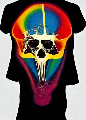 headbanger skull x-ray “Metal Head” colorful, fancy, sparkly, 70s, t-shirt design, c1978 --w 320 --h 448 --uplight