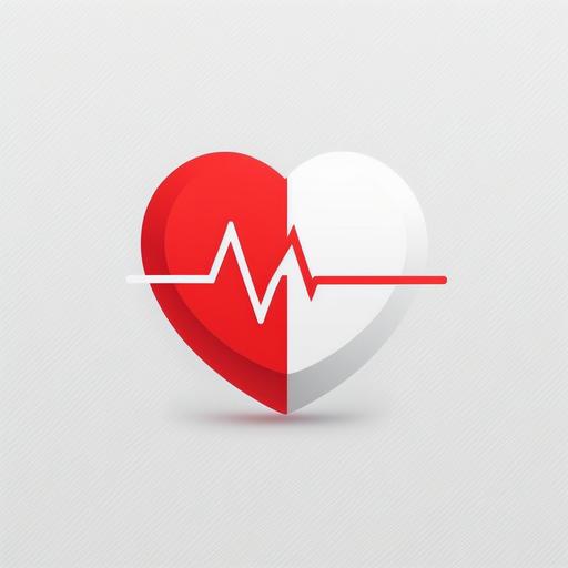 health system, logo design, minimalist, white background, flat design, vector, with heart outline, with heart rate, with red cross,--v 4
