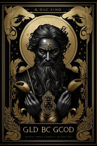 god of good luck tarot card, black and gold, elegant --ar 2:3