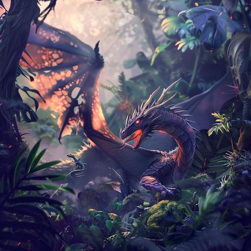 Dangerous dragon fighting in the Forbidden Forest, cartoon, 4k