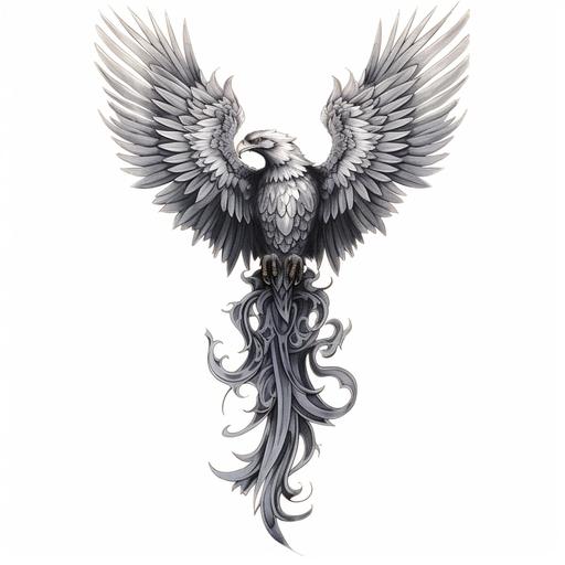 [8 cm X 25 cm] [white background] [black and gray] Phoenix eagle