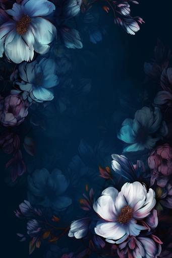 , Dark blue flower background wallpaper, in the style of digital painting, light blue and white, artist's frame, colorful fantasy realism, pattern - based painting, textured shading, 32k uhd, --ar 2:3 --s 250 --v 5