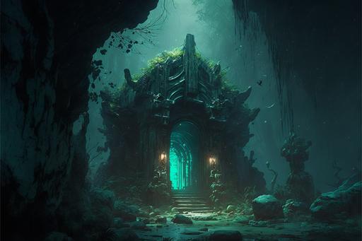 Dark fantasy, crystal tomb, caverns, bones, atmospheric lighting, 4k, intricate details::2 green::1 text,logo,letter,candles::-1 --ar 3:2