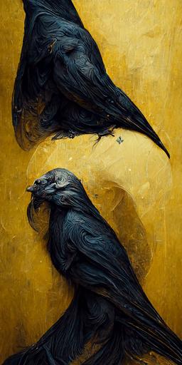 photorealistic raven side view::5 black paper::2 tarot card::4 raven by Gustave Dore and Johnny Morant trending on artstation::5 black and gold colours::3 an incredibly vivid watercolor painting::4 symmetry::5 gold lines::4 duotone style::5 fractal::2 norse symbols::3 trending on artstation::5 --h 512