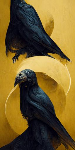 photorealistic raven side view::5 black paper::2 tarot card::4 raven by Gustave Dore and Johnny Morant trending on artstation::5 black and gold colours::3 an incredibly vivid watercolor painting::4 symmetry::5 gold lines::4 duotone style::5 fractal::2 norse symbols::3 trending on artstation::5 --h 512 --uplight