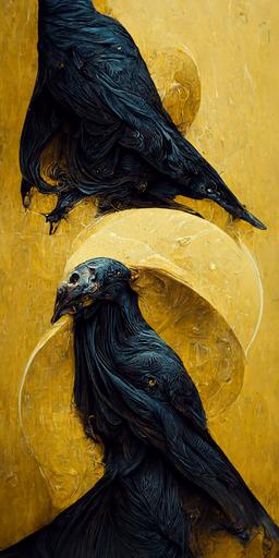 photorealistic raven side view::5 black paper::2 tarot card::4 raven by Gustave Dore and Johnny Morant trending on artstation::5 black and gold colours::3 an incredibly vivid watercolor painting::4 symmetry::5 gold lines::4 duotone style::5 fractal::2 norse symbols::3 trending on artstation::5 --h 512