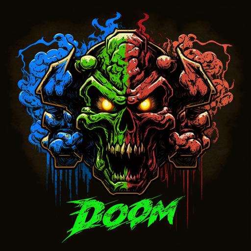 logo DOOM in four colors with electric efect