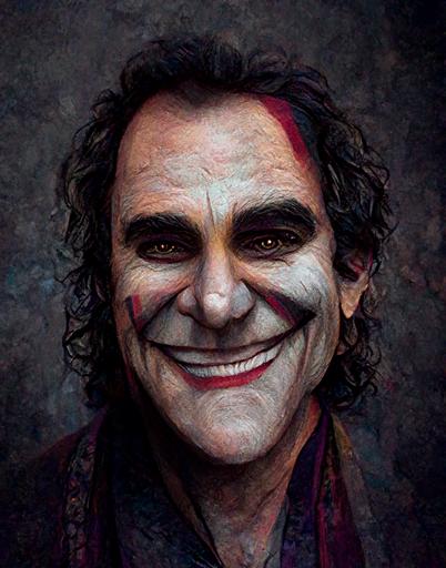 ultra detailed and realistic portrait picture of the joker Joaquin Phoenix smiling, steve mccurry style, 8k, cinematic lights, Hyper-Realistic, Hyper-Detailed, extremely hyper aesthetic intricate detailed, sharp focus, bewitching lighting, man, full body black and red ultra realistic, oppressive atmosphere, photography, photographic rendering, 16k, UHD, --ar 4:5