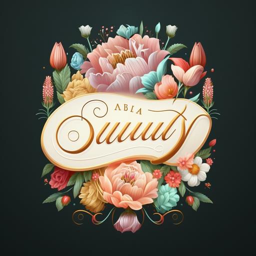 Design a logo with the word Candy, surrounded by luxurious flowers, cheerful colors, romantic fonts