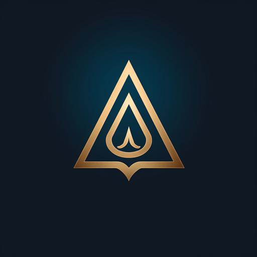 Design a minimalistic logo for a brand specializing in Hindu god statues. The logo should incorporate the letter 'A', a triangle symbolizing stability and divinity in Hinduism, and a serene, spiritual aesthetic. Use a color palette of gold, white, or light blue, making sure it's versatile for branding across various sizes.