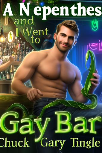Design a playful and intentionally over-the-top cover for a Chuck Tingle-style gay romance novel titled 