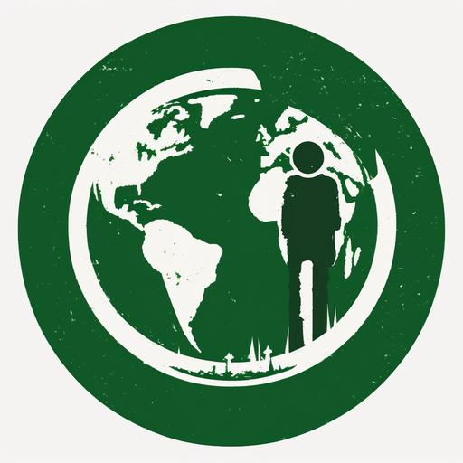 Design a sticker representing Activism for Climate Change using the universally recognized symbol of Earth, executed in a 'Pop', 'Underground' style. Visual: A simple globe, with half appearing healthy and green and the other half polluted and distressed. A minimalist figure stands on the borderline, holding a sign or a banner. Shapes: Simplistic and round for the globe, simple geometric shapes for the figure and the sign/banner. Colors: Vibrant blues and greens for the healthy side of the globe, contrasting with browns and grays for the polluted side. Bright, bold color for the activist figure to signify rebellion. Goal: Immediately convey the crucial act of standing up for our planet's health, capturing a spirit of activism and rebellion. Objective: Design with the potential to go viral, using clear, iconic symbolism. The sticker should advocate for climate change activism without any need for words. --v 4