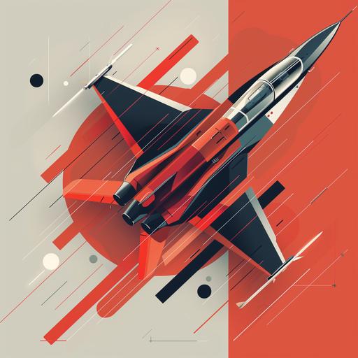 Design a vector art piece showcasing a modern jet airplane, using geometric shapes and 2D design elements. The composition should emphasize bold colors and clean lines, capturing the sleekness of the jet in a minimalistic yet striking manner, suitable for high-definition displays.