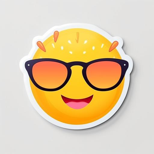 Design a vintage-style paper sticker featuring a realistic and cute emoji of a smiling face with sunglasses. Pay homage to the iconic emoji design created by Shigetaka Kurita. Embrace bold and colorful aesthetics to make the sticker pop and catch the eye. Craft the sticker with a vintage paper medium, giving it an old-world charm. This sticker is perfect for e-commerce purposes, where it can be used to add a playful and stylish touch to products and packages. --v 5.2