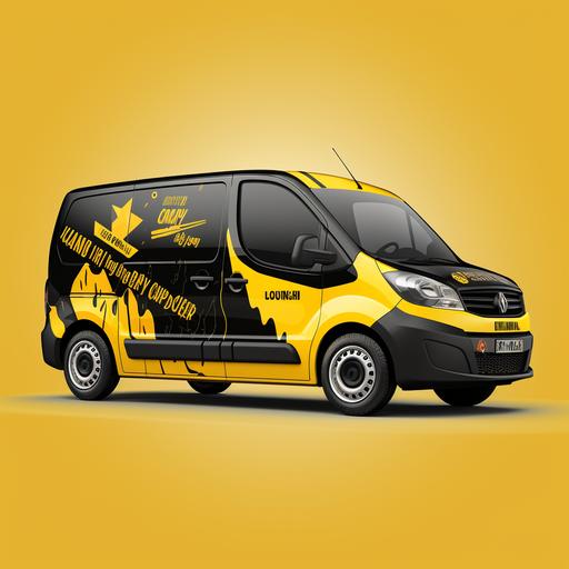 Design me a fun with construction cartoon worker signages for linemarking compamy for van signage warp for black van and yellow signs -