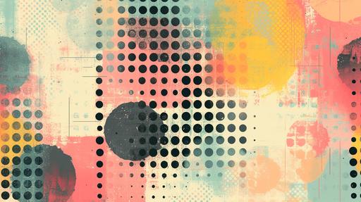 Develop a pastel-colored, dot-based geometric background in vector art, with a halftone effect adding texture and visual interest. The dots should vary in shades of soft, soothing colors, creating a painterly and artistic feel. The design should evoke a sense of calm and creativity, suitable for use in a variety of artistic and design projects --v 6.0 --s 250 --style raw --ar 16:9
