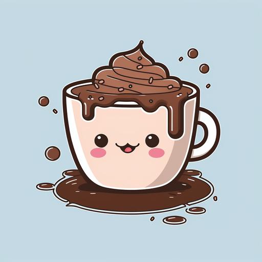 cute cartoon of hot chocolate with black outline