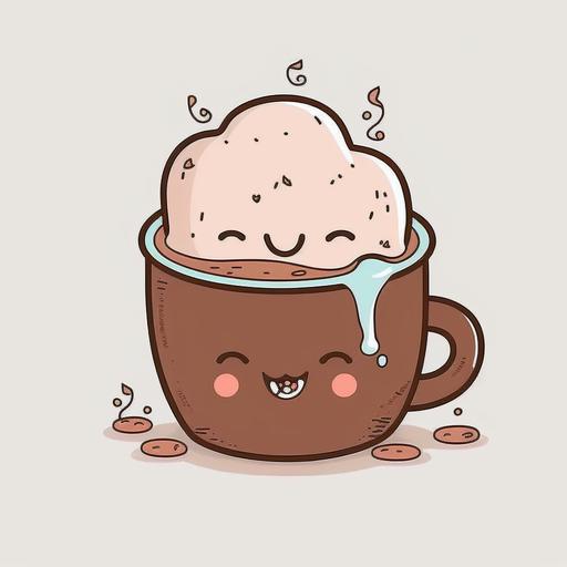 cute cartoon of hot chocolate with black outline