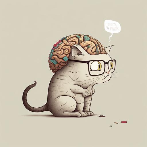 A cat with a big brain modern cartoon