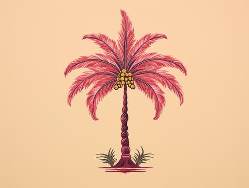 a cartoon palm tree is on a pink background, in the style of berlin secession, classic tattoo motifs, vintage aesthetics, post-internet aesthetics, flickr, sublime typography, fatima ronquillo --ar 4:3 --q 2